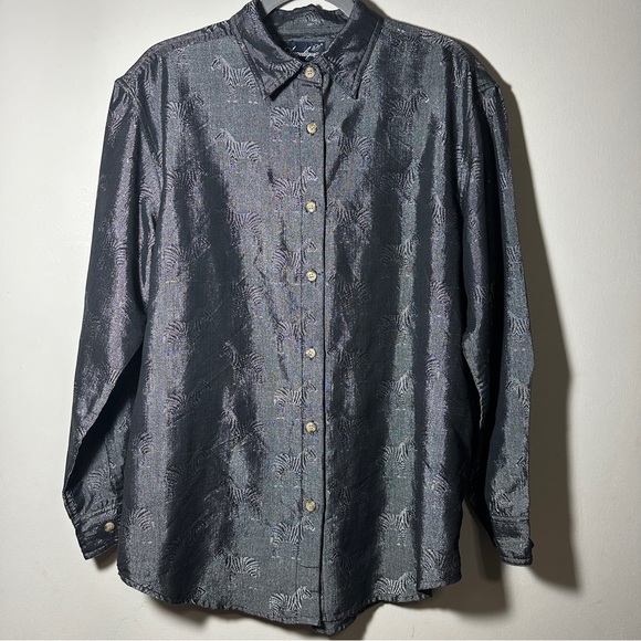 Vintage Angelique “Made In Heaven” Zebra Jacquard Button-Up Shirt Size Large - Picture 2 of 8